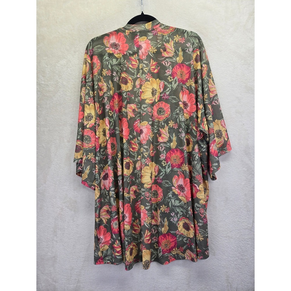 NWT Lane Bryant Womens Floral Mesh Kimono Wrap Olive Green Red Orange 22/24 NEW